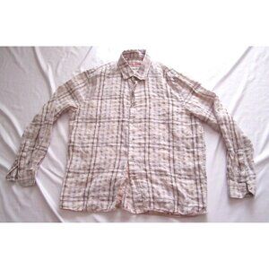 Men's Report COllection 100% Linen Plaid Button Long Sleeve Shirt Sz XL (MP276)